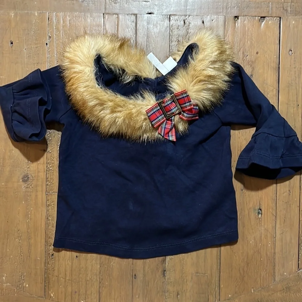 Janie and jack faux fur collar shirt